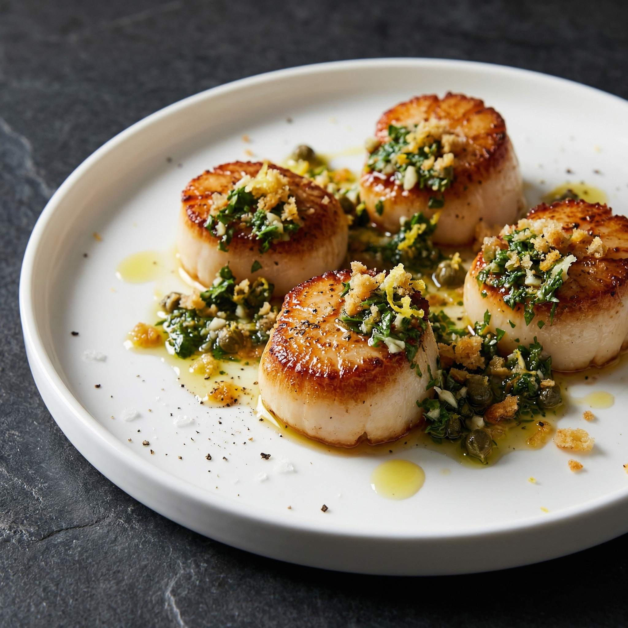 Crispy-Seared Scallops with Bread-Crumb Salsa Verde: A Restaurant-Worthy Dinner at Home